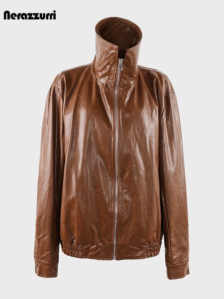 men's jackets nerazzurri spring autumn brown loose casual soft pu leather jacket men zip up luxury designer clothes 230811, Black;brown
men's jackets nerazzurri spring autumn brown loose casual soft pu leather jacket men zip up luxury designer clothes 230811, Black;brown