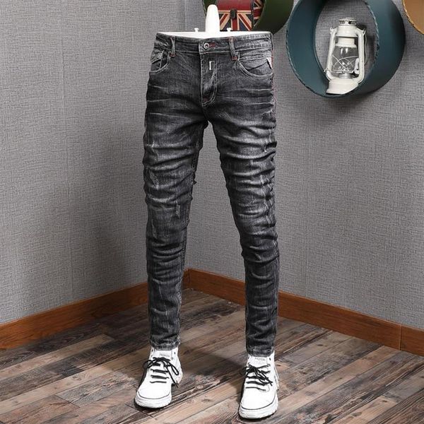 men's jeans fashion scratched gray black men autumn cotton streetwear slim fit denim pants341v, Blue
men's jeans fashion scratched gray black men autumn cotton streetwear slim fit denim pants341v, Blue
