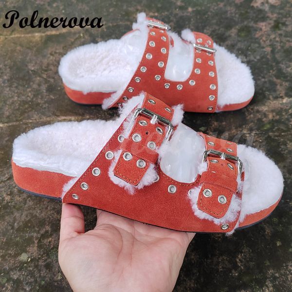 sandals pure color leather wool flat slippers for women fashion rivet outerwear women s casual one word winter summer shoes 230812, Black
sandals pure color leather wool flat slippers for women fashion rivet outerwear women s casual one word winter summer shoes 230812, Black
