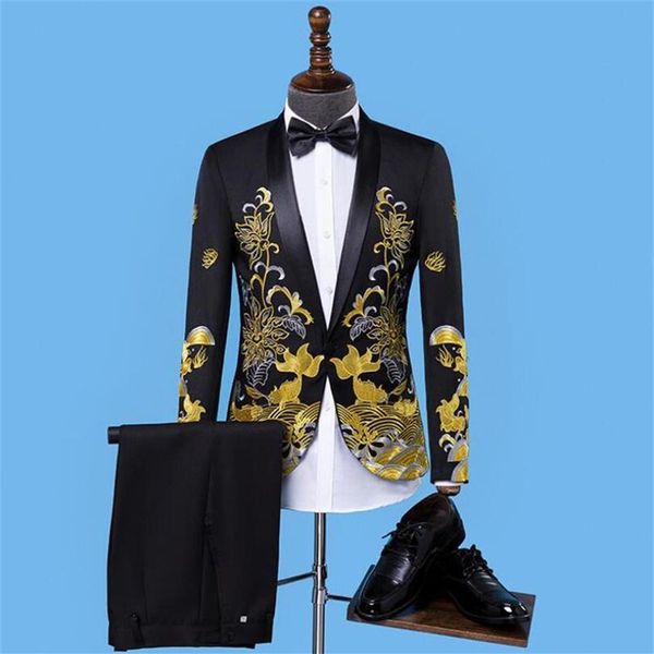 men's suits & blazers 2021 spring and autumn luxury gold embroidery black suit men party wedding shawl collar tuxedo blazer 2203, White;black
men's suits & blazers 2021 spring and autumn luxury gold embroidery black suit men party wedding shawl collar tuxedo blazer 2203, White;black
