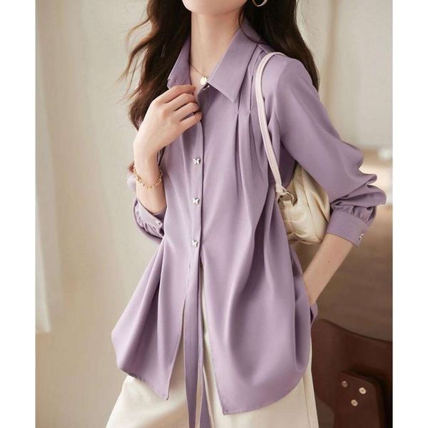 long purple waist hugging lace shirt for women with a sense of design niche early spring western style temperament, White
long purple waist hugging lace shirt for women with a sense of design niche early spring western style temperament, White