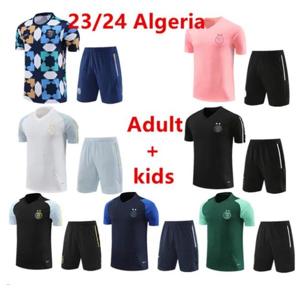 

23 24 algeria tracksuit mahrez short sleeved shorts soccer jerseys algerie bounedjah survetement foot feghoul men kids sportswear football t, Black