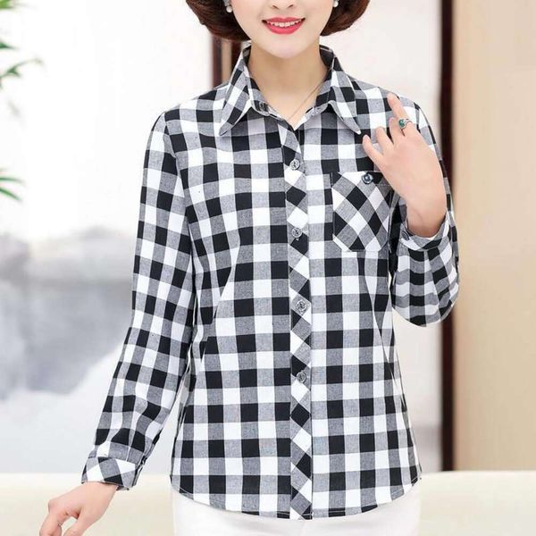 middle aged womens long sleeved shirt year old mothers plaid cotton casual spring wear, White
middle aged womens long sleeved shirt year old mothers plaid cotton casual spring wear, White