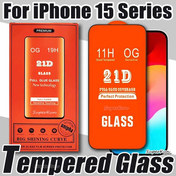 Image of 21D Full Cover Tempered Glass Phone Screen Protector For iPhone 15 14 13 12 MINI PRO 11 XR XS MAX Galaxy A14 A24 A34 A54 With Paper Retail Box