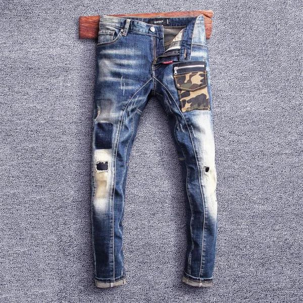 men's jeans street style fashion men retro blue elastic slim fit ripped biker camouflage pocket designer hip hop denim pants267i
men's jeans street style fashion men retro blue elastic slim fit ripped biker camouflage pocket designer hip hop denim pants267i
