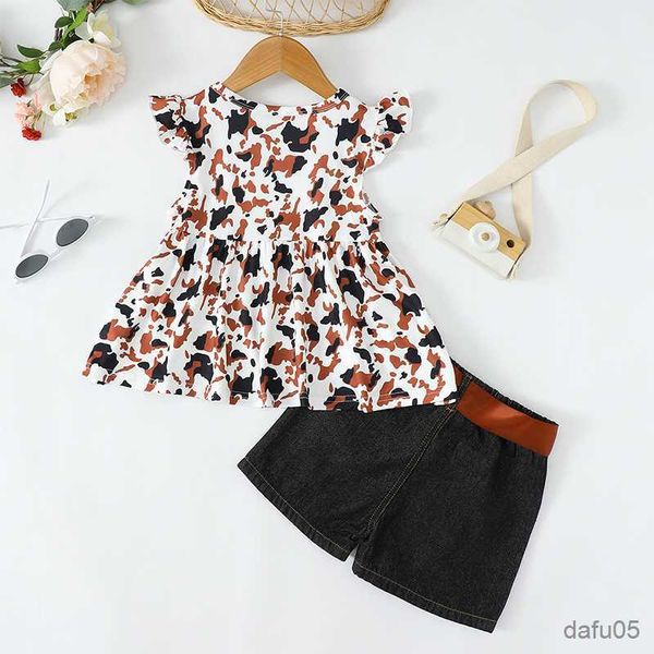 clothing sets girls' leopard print fly sleeved short sleeved denim shorts set r230812, White
clothing sets girls' leopard print fly sleeved short sleeved denim shorts set r230812, White