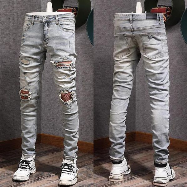 patch stretch jeans man cotton cowboy pants rip effect slim fit leg damage denim237z, Blue
patch stretch jeans man cotton cowboy pants rip effect slim fit leg damage denim237z, Blue