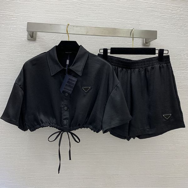 cropped women t shirt shorts set woman black lapel shirt summer casual sports elastic short pants
cropped women t shirt shorts set woman black lapel shirt summer casual sports elastic short pants