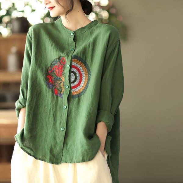 cotton linen artistic retro embroidered long sleeved shirt womens spring style loose casual inner hem top, White
cotton linen artistic retro embroidered long sleeved shirt womens spring style loose casual inner hem top, White