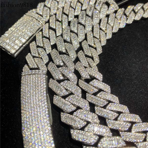 13mm 15mm fine hip hop jewelry baguette diamond men cuban necklace fully iced out sterling sier miami cuban link chain, Silver
13mm 15mm fine hip hop jewelry baguette diamond men cuban necklace fully iced out sterling sier miami cuban link chain, Silver