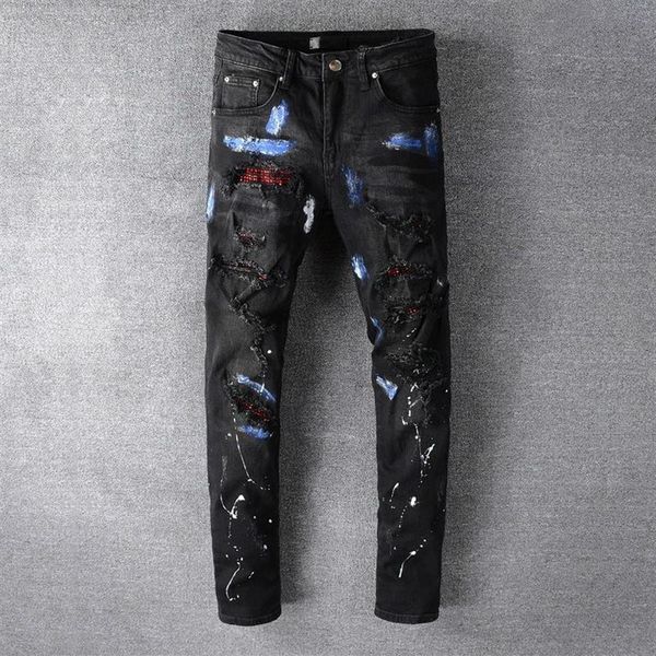 high street fashion brand black hole patch red diamond elastic slim leg jeans pantalon homme bootcut jeans for men hombre309l, Blue
high street fashion brand black hole patch red diamond elastic slim leg jeans pantalon homme bootcut jeans for men hombre309l, Blue