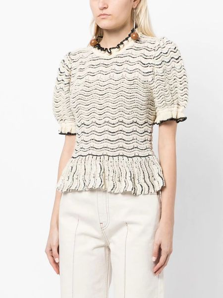 women's sweaters 2023 summer women ruffles knit sweater stripes short puff sleee vintage female pullover 230811, White;black
women's sweaters 2023 summer women ruffles knit sweater stripes short puff sleee vintage female pullover 230811, White;black