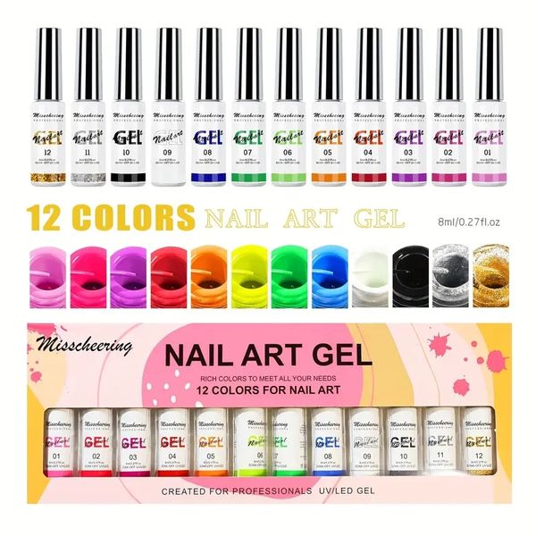 12 colors professional gel liner nail polish set - drawing gel for salon nail art and diy line art - easy to use and long-lasting
12 colors professional gel liner nail polish set - drawing gel for salon nail art and diy line art - easy to use and long-lasting