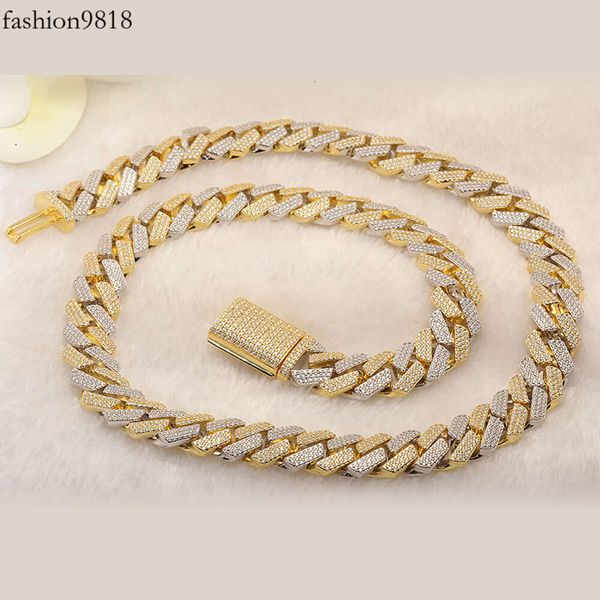 custom gold two tone plated 12mm 3 rows diamond cuban necklace flawless vvs moissanite iced out heavy miami cuban link chain, Silver
custom gold two tone plated 12mm 3 rows diamond cuban necklace flawless vvs moissanite iced out heavy miami cuban link chain, Silver
