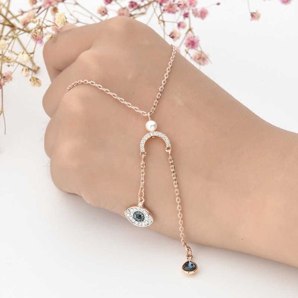 

Designer Rovski luxury top jewelry accessories devil's Eye Necklace tassel pearl blue eye long pendant personality clavicle chain female gift jewelry