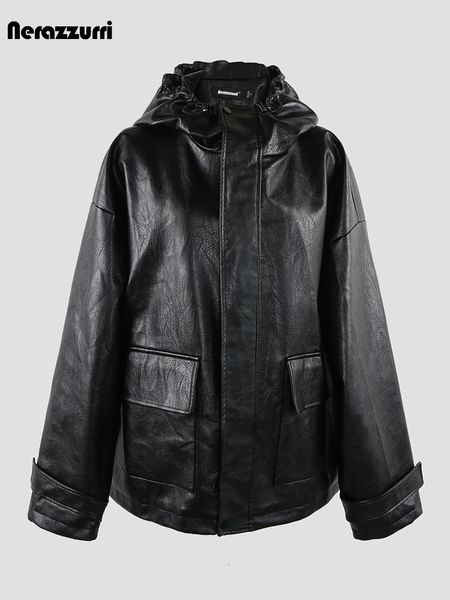 men's jackets nerazzurri autumn winter oversized windproof black white pu leather jacket men with hood pockets zip up luxury designer c, Black;brown
men's jackets nerazzurri autumn winter oversized windproof black white pu leather jacket men with hood pockets zip up luxury designer c, Black;brown
