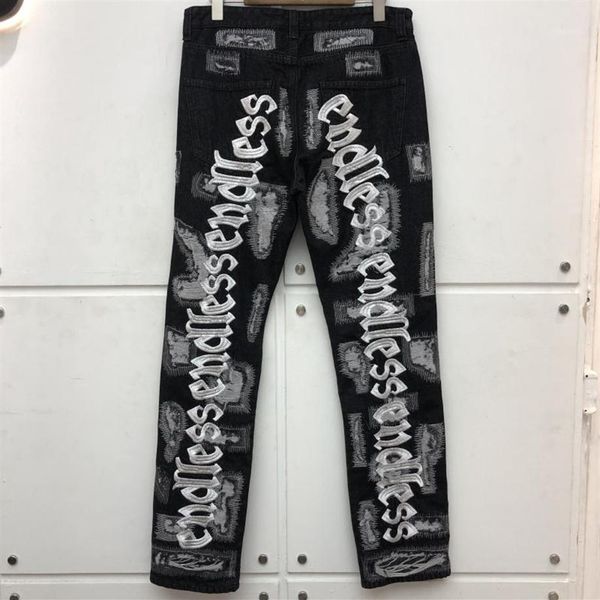 men's jeans endless damage hole distressed denim jean men women straight fluorescent green letter embroidery pants253f, Blue
men's jeans endless damage hole distressed denim jean men women straight fluorescent green letter embroidery pants253f, Blue