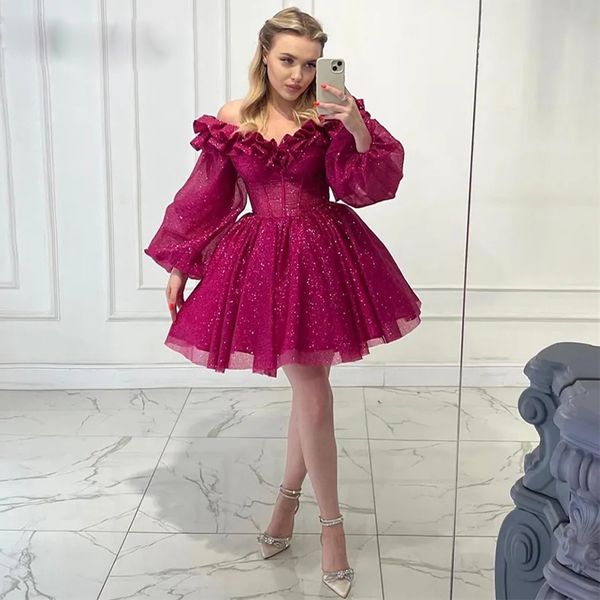 spakly pink ball gown homecoming dresses off the shoulder long sleeve mini prom gown pleat tiered glitter robe de cocktail party dress, Blue;pink
spakly pink ball gown homecoming dresses off the shoulder long sleeve mini prom gown pleat tiered glitter robe de cocktail party dress, Blue;pink