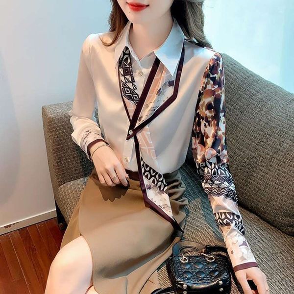 real silk shirt for women design sense niche spring and autumn streamers high end professional printed western, White
real silk shirt for women design sense niche spring and autumn streamers high end professional printed western, White