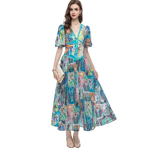 women's runway dresses v neck short sleeves drop waist printed fashion floral casual vestidos, Black
women's runway dresses v neck short sleeves drop waist printed fashion floral casual vestidos, Black