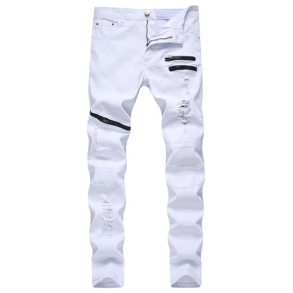men's jeans us size slim fit biker men multi zipper elastic cotton denim red black white 28-42261q, Blue
men's jeans us size slim fit biker men multi zipper elastic cotton denim red black white 28-42261q, Blue