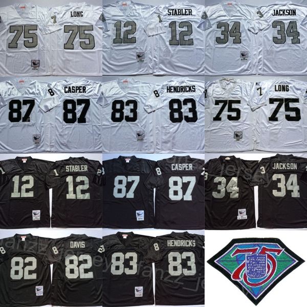 vintage football 82 ai davis jerseys 83 ted hendricks 87 dave casper 12 ken stabler 34 bo jackson 75 howie long 75th anniversary embroidery, Black
vintage football 82 ai davis jerseys 83 ted hendricks 87 dave casper 12 ken stabler 34 bo jackson 75 howie long 75th anniversary embroidery, Black