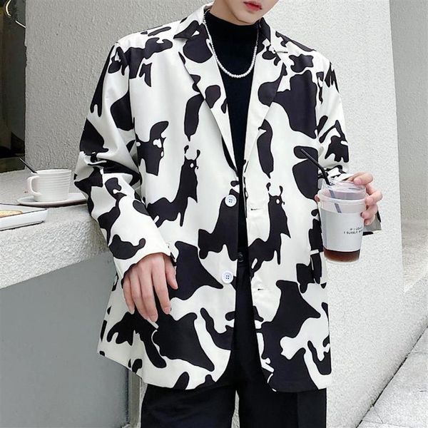 autumn men vintage black white print casual suit blazers coat male streetwear hip hop cow printed loose overcoat men's suits 238f, White;black
autumn men vintage black white print casual suit blazers coat male streetwear hip hop cow printed loose overcoat men's suits 238f, White;black