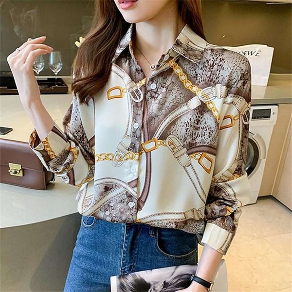 autumn long sleeved chain print shirt for women retro design western style chiffon, White
autumn long sleeved chain print shirt for women retro design western style chiffon, White