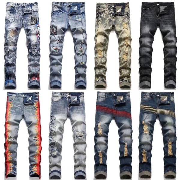 mens designer jeans for mens pants man black skinny rip white patch denim biker letter embroider, Blue
mens designer jeans for mens pants man black skinny rip white patch denim biker letter embroider, Blue