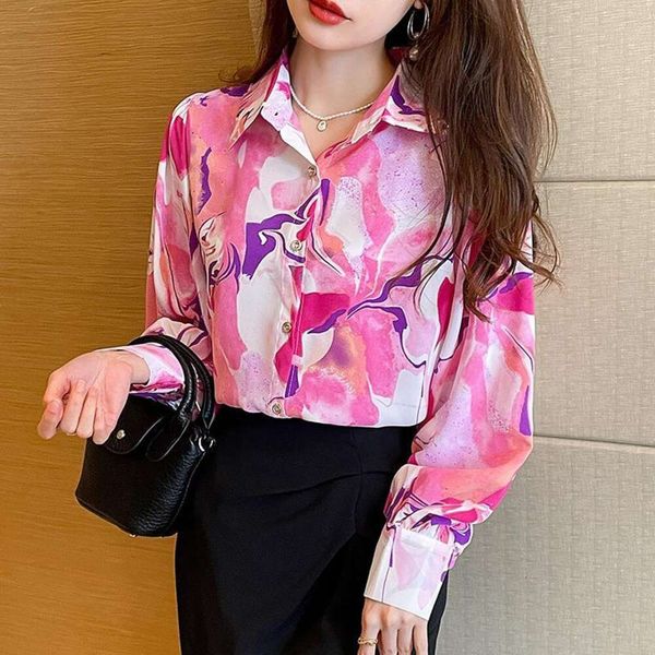 floral chiffon shirt for women early autumn long sleeve fashioned, White