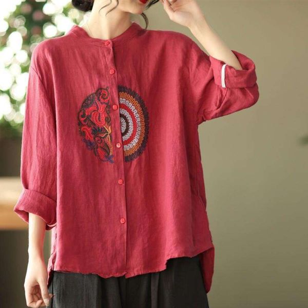 artsy retro embroidered linen long sleeved shirt for womens spring wear loose casual inner hemming top, White
artsy retro embroidered linen long sleeved shirt for womens spring wear loose casual inner hemming top, White
