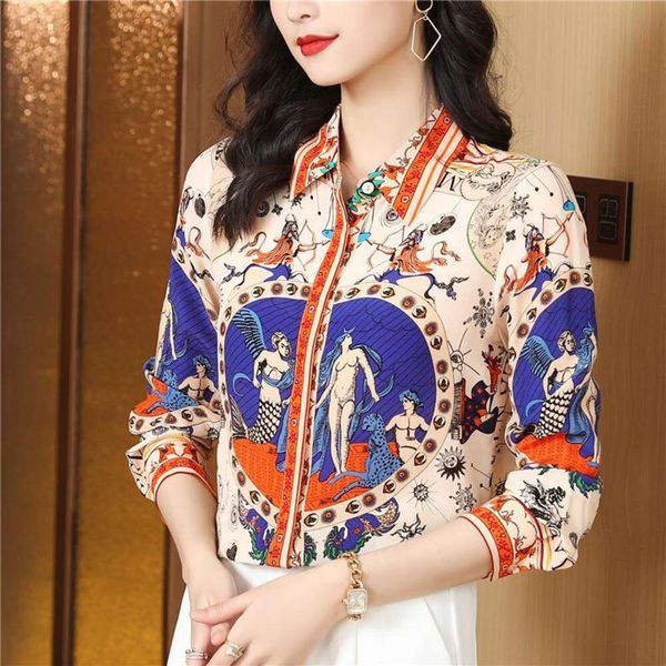 crepe de chine silk shirt womens long sleeved spring fashion printed mulberry top, White
crepe de chine silk shirt womens long sleeved spring fashion printed mulberry top, White