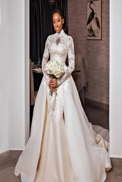 graceful lace mermaid wedding dresses beaded high neck plus size bridal gowns with detachable train long sleeves tulle vestido de 9064832, White
graceful lace mermaid wedding dresses beaded high neck plus size bridal gowns with detachable train long sleeves tulle vestido de 9064832, White