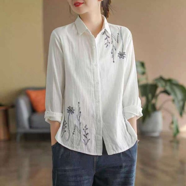 spring and summer artistic retro shirt embroidered cotton linen womens large size loose slimming long sleeved, White
spring and summer artistic retro shirt embroidered cotton linen womens large size loose slimming long sleeved, White