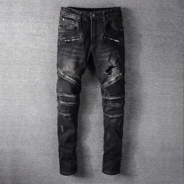 men's jeans fashion streetwear men black slim fit spliced designer ripped hip hop trousers punk style biker pant241b, Blue
men's jeans fashion streetwear men black slim fit spliced designer ripped hip hop trousers punk style biker pant241b, Blue