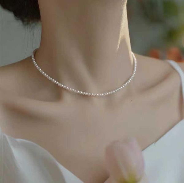 

Designer Rovski luxury top jewelry accessories 2mm Size Perfect Round Flawless Strong Light Pearl Necklace for Women 14k Gold Wrap Xiaomi Pearl Fine Collar Chain