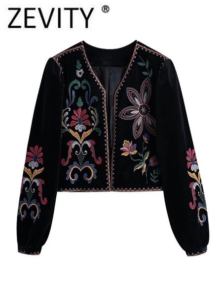 women's jackets zevity women vintage flower embroidery national style short coat ladies retro open stitching casual velvet jacket ct10, Black;brown
women's jackets zevity women vintage flower embroidery national style short coat ladies retro open stitching casual velvet jacket ct10, Black;brown