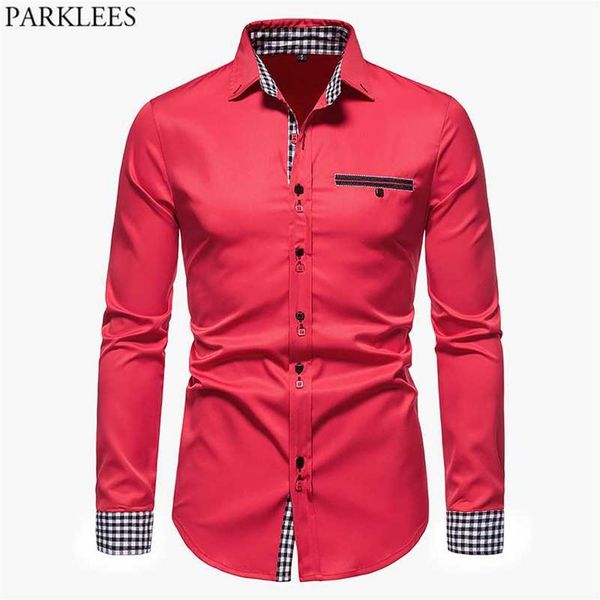 men's dress shirts parklees red plaid patchwork shirt men 2021 brand formal business mens long sleeve casual button down chem264m, White;black
men's dress shirts parklees red plaid patchwork shirt men 2021 brand formal business mens long sleeve casual button down chem264m, White;black