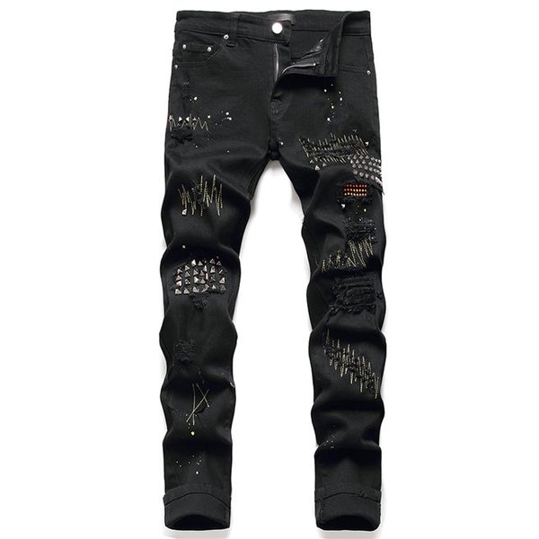 mens stretchy ripped rivet jeans new small straight black hole denim pants punk style fashion caual streetwear255a, Blue
mens stretchy ripped rivet jeans new small straight black hole denim pants punk style fashion caual streetwear255a, Blue