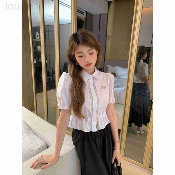 women's blouses & shirts designer p family 23 spring/summer new style lace hollow triangle decorative bubble sleeve wrapped waist short, White
women's blouses & shirts designer p family 23 spring/summer new style lace hollow triangle decorative bubble sleeve wrapped waist short, White