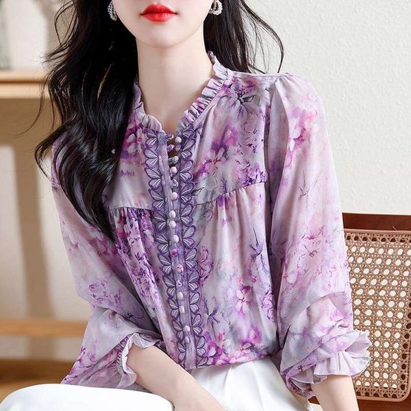 spring and summer style shirts korean high end thin slim temperament heavy industry printed lantern long sleeved, White
spring and summer style shirts korean high end thin slim temperament heavy industry printed lantern long sleeved, White