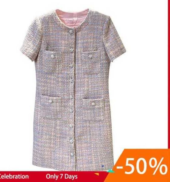 2022 autumn round neck tweed panelled dress pink solid color short sleeve pockets short single-breasted casual dresses 88, Black;gray
2022 autumn round neck tweed panelled dress pink solid color short sleeve pockets short single-breasted casual dresses 88, Black;gray