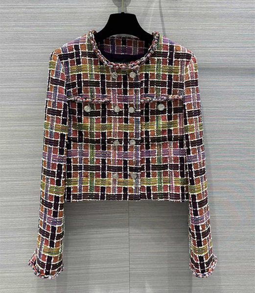 european and american women's clothing 2023 autumn new round neck long sleeve double breasted color plaid fashion tweed jacket, Black
european and american women's clothing 2023 autumn new round neck long sleeve double breasted color plaid fashion tweed jacket, Black