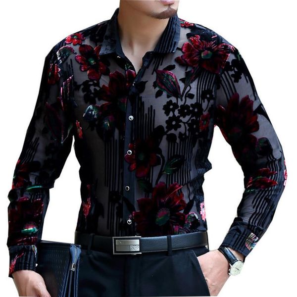luxury men transparent shirt club party prom male shirt frolal print wedding marriage chemise homme339i, White;black
luxury men transparent shirt club party prom male shirt frolal print wedding marriage chemise homme339i, White;black