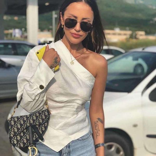insblogger asymmetrical pleated blouses one shoulder design long sleeved slim shirt feminine, White
insblogger asymmetrical pleated blouses one shoulder design long sleeved slim shirt feminine, White