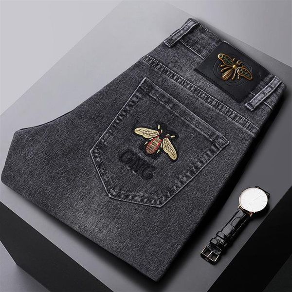 fashion spring mens slim elastic jeans bee embroidery business denim pants classic style258n, Blue
fashion spring mens slim elastic jeans bee embroidery business denim pants classic style258n, Blue