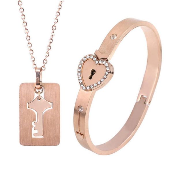 love lock bracelets key necklace two piece set titanium steel bracelet necklace men and woman interlocking bangle holiday gift wit6882982, Black
love lock bracelets key necklace two piece set titanium steel bracelet necklace men and woman interlocking bangle holiday gift wit6882982, Black