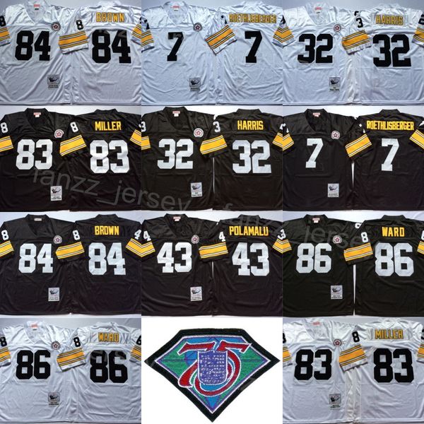 vintage football 84 antonio brown jerseys 1975 retro 86 hines ward 32 franco harris 7 ben roethlisberger 43 troy polamalu 83 heath miller 75, Black
vintage football 84 antonio brown jerseys 1975 retro 86 hines ward 32 franco harris 7 ben roethlisberger 43 troy polamalu 83 heath miller 75, Black