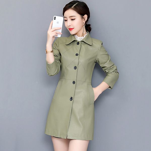 women's leather faux women trench coat spring autumn fashion doll collar slim waist sheepskin outerwear midlong split 230812, Black
women's leather faux women trench coat spring autumn fashion doll collar slim waist sheepskin outerwear midlong split 230812, Black
