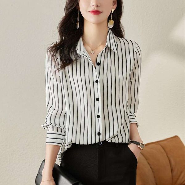 striped shirt womens long sleeved spring style temperament chiffon niche base, White
striped shirt womens long sleeved spring style temperament chiffon niche base, White